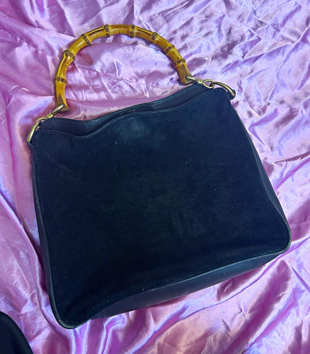Gucci black leather bamboo top - black,