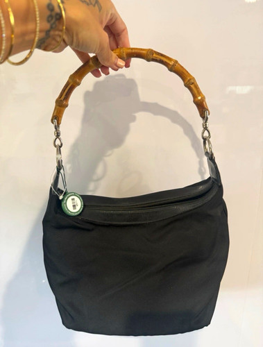 Gucci black nylon leather top - black,